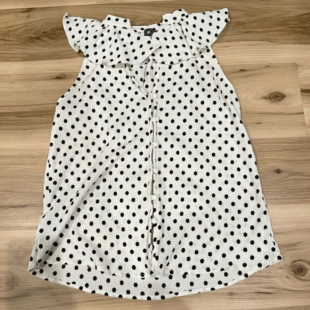 Anthropologie White Black Gauze Ruffle Halter Tank Top Women’s Medium